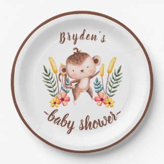 Chic Jungle Animals Greenery Neutral Baby Shower Paper Plates