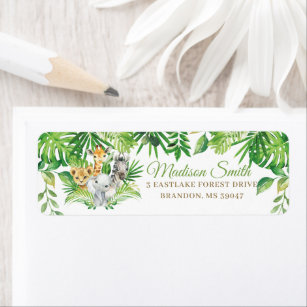 Chic Jungle Animals Greenery Return Address   Label