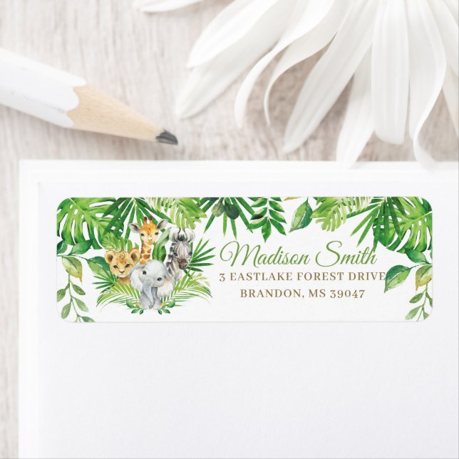Chic Jungle Animals Greenery Return Address   Label (Insitu)