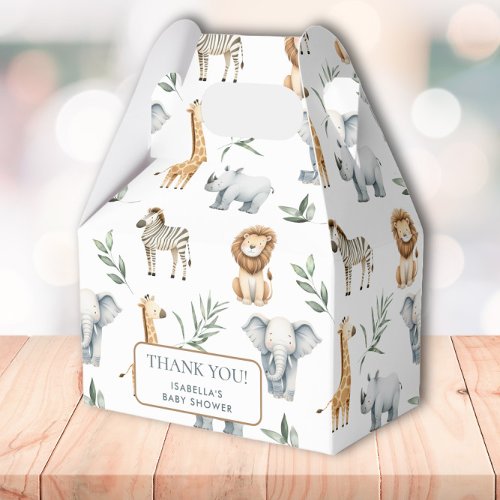 Chic Jungle Animals Greenery Safari Baby Shower Favor Boxes