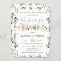 Chic Jungle Animals Greenery Twins Baby Shower Invitation