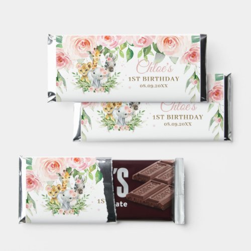 Chic Jungle Animals Pink Floral Birthday Candy Hershey Bar Favors