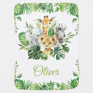 Chic Jungle Animals Safari Greenery Soft Baby  Blanket