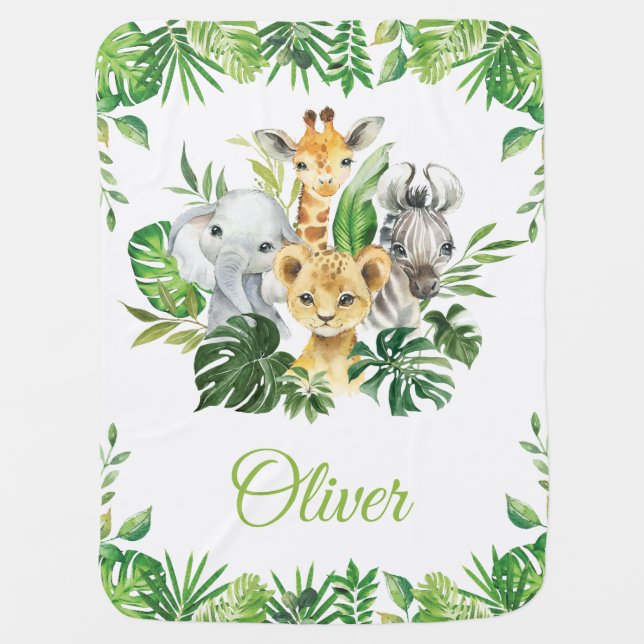 Chic Jungle Animals Safari Greenery Soft Baby  Blanket (Front)