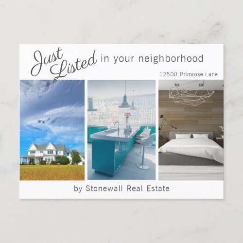 Chic Just Listed Real Estate House Photo Marketing Postcard