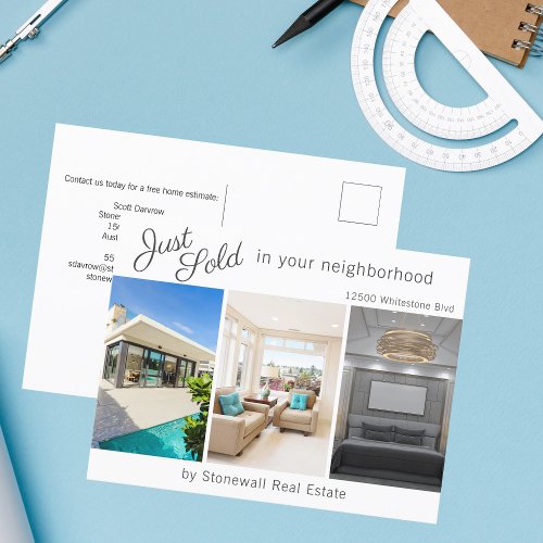 Chic Just Sold Real Estate House Photo Marketing Postcard