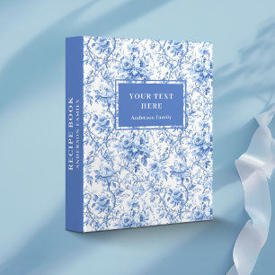 Chic Keepsake Toile Navy Roses Floral Recipe Book  3 Ring Binder