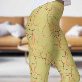 Chic Khaki and Red Fracture Pattern Leggings