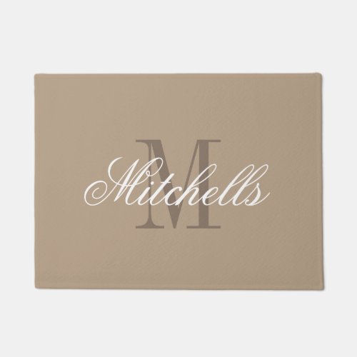 Chic khaki beige and brown name monogram door mat