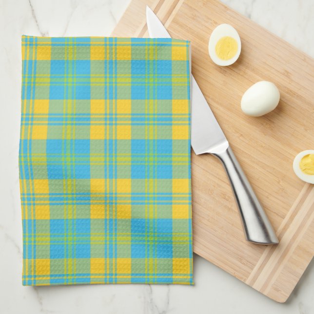 Chic Kitchen Towel: Blue, Yellow, Green Plaid Kitchen Towel (Quarter Fold)