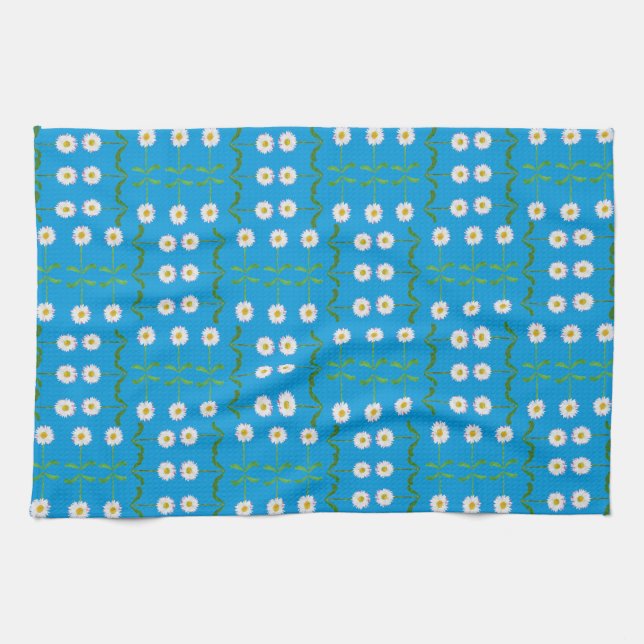 Chic Kitchen Towel: Daisies on Teal Towel (Horizontal)