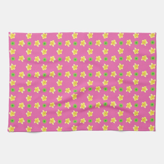 Chic Kitchen Towel: Primroses, Deep Pink, Polkas Towel (Horizontal)