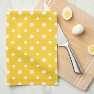 Chic Kitchen Towel: White Jumbo Polkas on Yellow Towel