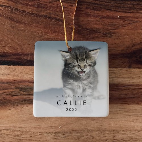 Chic Kittens First Christmas Cat Photo Ceramic Ornament