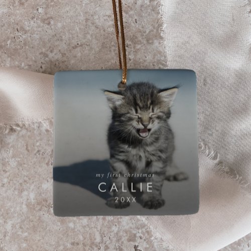 Chic Kittens First Christmas Cat Photo Overlay Ceramic Ornament
