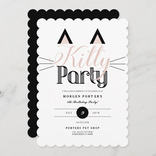 Chic Kitty Birthday Party Invitation (Front/Back)