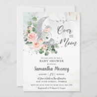 Chic Koala We're Over the Moon Girl Baby Shower Invitation