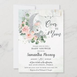 Chic Koala We're Over the Moon Girl Baby Shower Invitation