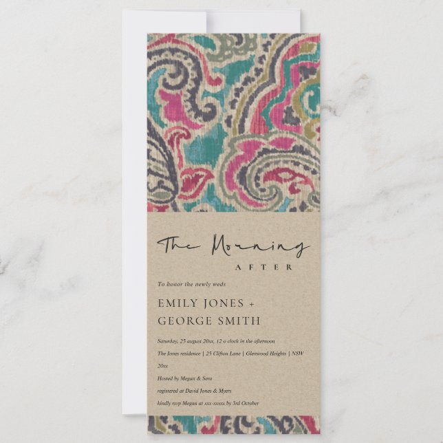 CHIC KRAFT BOHO IKAT TRIBAL PATTERN MORNING AFTER INVITATION (Front)