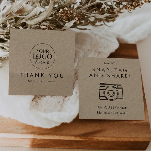 Chic Kraft Paper Logo Social Media Share Thank You Square Business Card