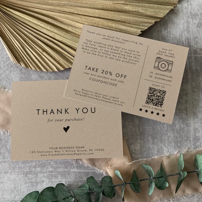 Chic Kraft Paper Small Business Thank You Order Enclosure Card (Creator Uploaded)