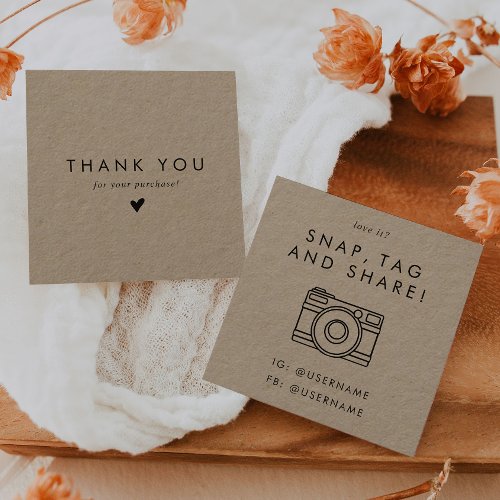 Chic Kraft Paper Social Media Snap Share Thank You Square Business Card