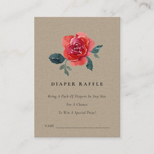 CHIC KRAFT RED ROSE FLORAL DIAPER RAFFLE TICKET ENCLOSURE CARD