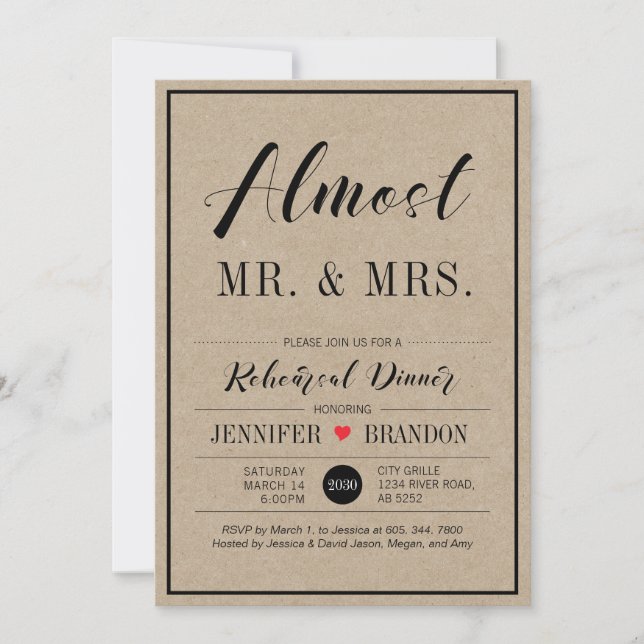 Chic Kraft Wedding Rehearsal Dinner Invitation (Front)
