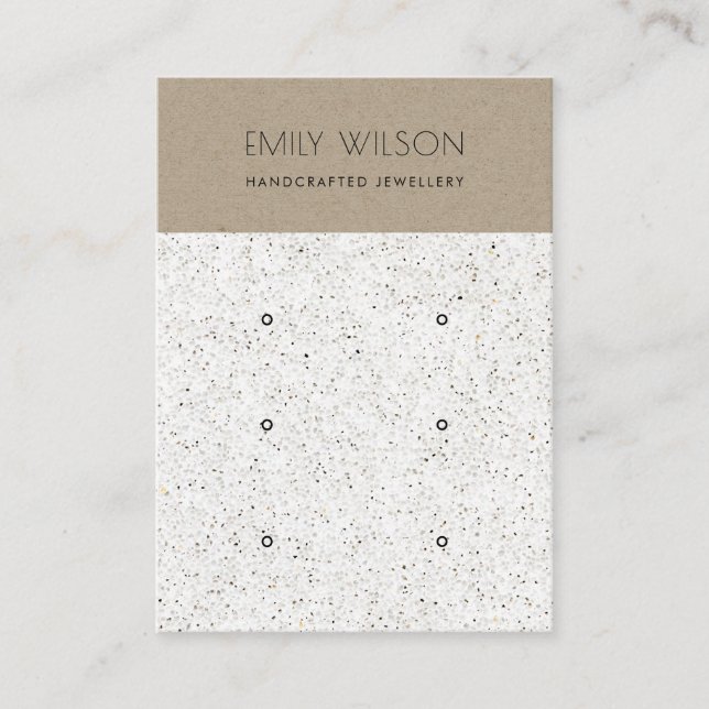 CHIC KRAFT WHITE TERRAZZO 3 EARRING DISPLAY LOGO BUSINESS CARD (Front)