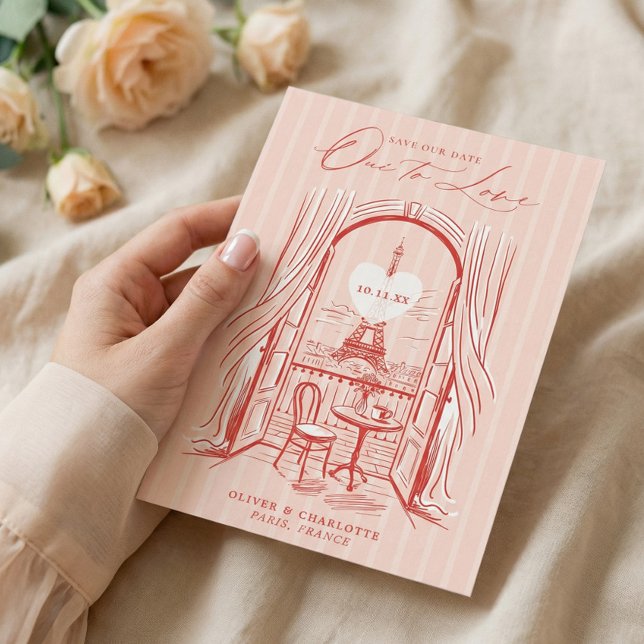 Chic La Dolce Vita Hand Drawn Paris Eiffel Tower  Save The Date (Chic La Dolce Vita Hand Drawn Paris Eiffel Tower Save The Date)