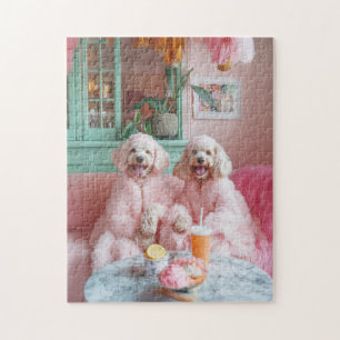 Chic Labradoodles in Pink Lounge Jigsaw Puzzle
