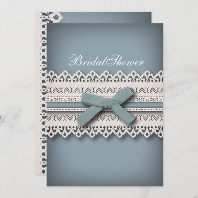 Chic Lace Cute Bow something blue bridal shower Invitation (Front/Back)