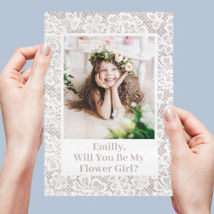 Chic Lace Flower Girl Proposal Custom Photo Invitation
