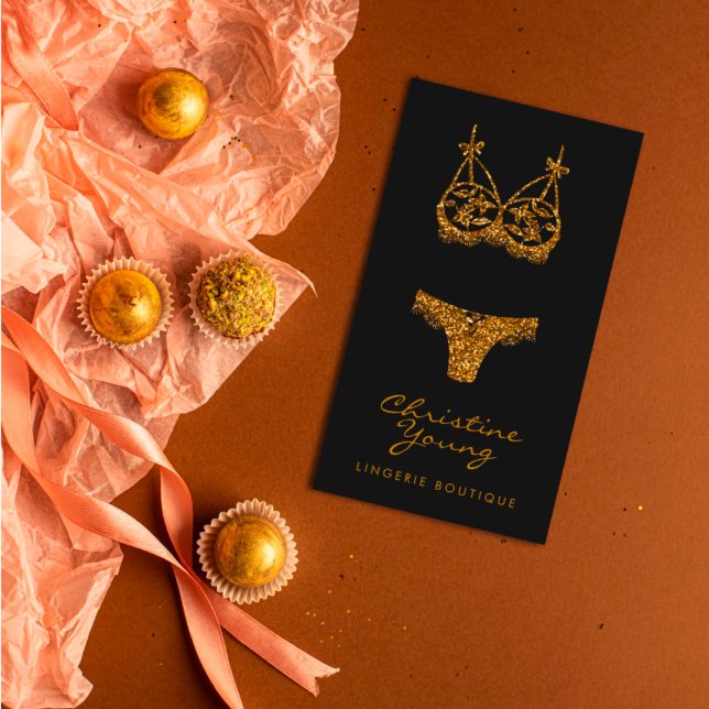 Chic Lace Lingerie Boutique Golden Glitter  Business Card (Creator Uploaded)