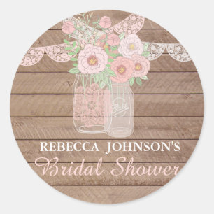 Chic Lace Mason Jar & Wood Bridal Shower Sticker
