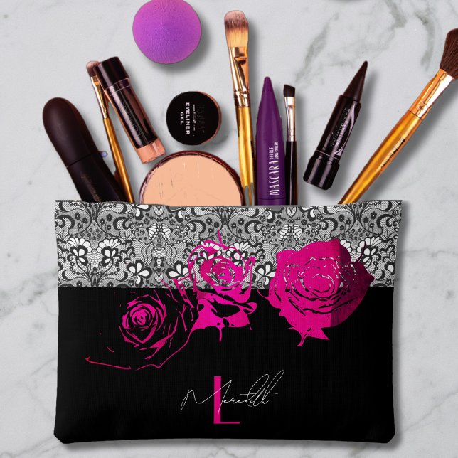 Chic Lace & Roses Personalized  Accessory Pouch (Creator Uploaded)