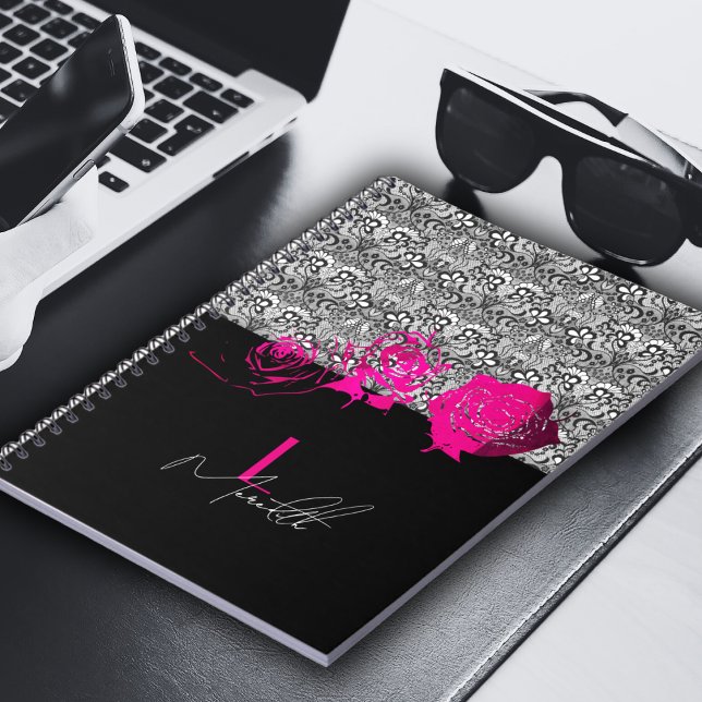 Chic Lace & Roses Personalized Notebook (Creator Uploaded)