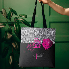 Chic Lace & Roses Personalized Tote Bag