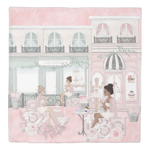 Chic Ladies French Bakery Tea Shop Watercolor Duvet Cover