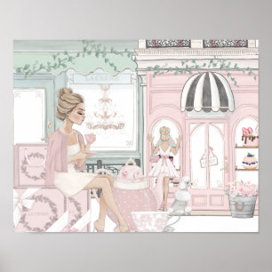 Chic Ladies French Bakery Tea Shop Watercolor Poster
