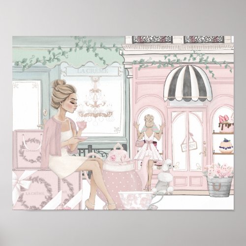 Chic Ladies French Bakery Tea Shop Watercolor Poster