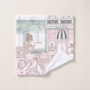 Chic Ladies French Bakery Tea Shop Watercolor Wash Cloth