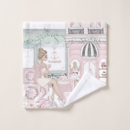 Chic Ladies French Bakery Tea Shop Watercolor Wash Cloth