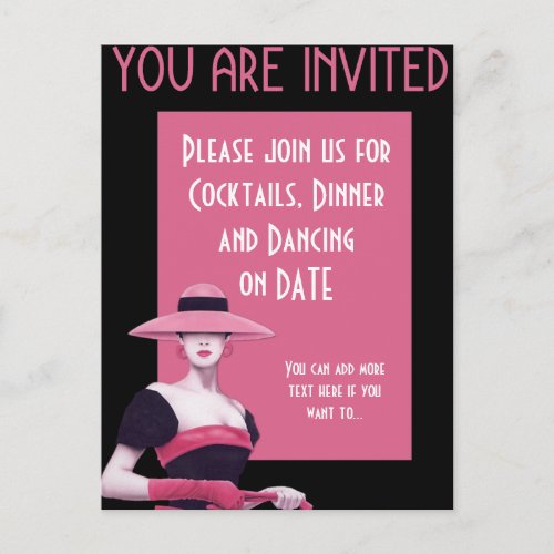 Chic Lady in a Pink HatGloves Invitation