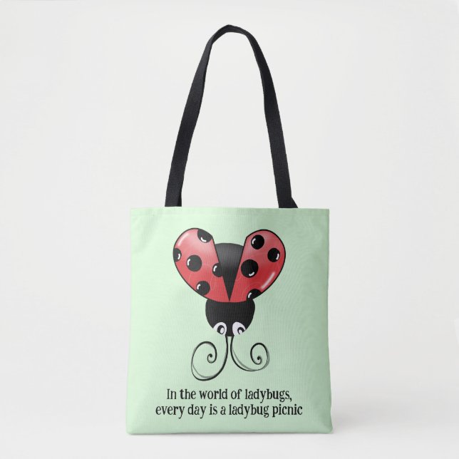 Chic Ladybug Quote Tote Bag - Ladybug Picnic (Front)