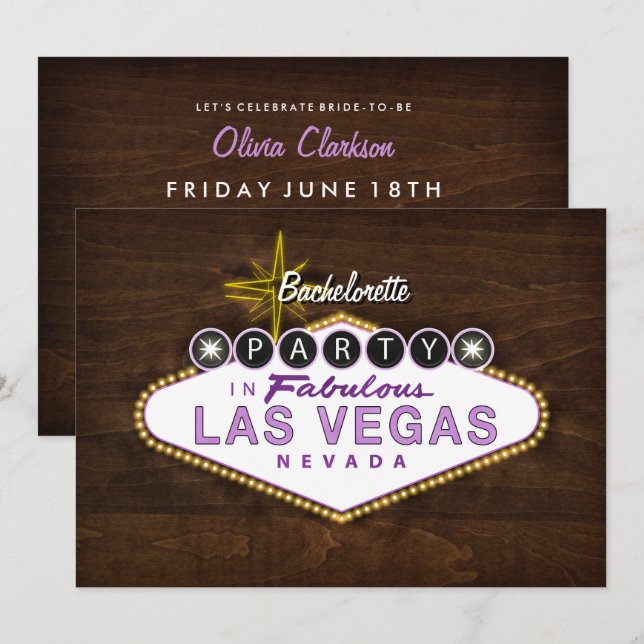 Chic Las Vegas Sign Bachelorette Party Invitation (Front/Back)