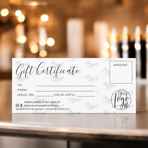 Chic lashes black and white gift certificate logo