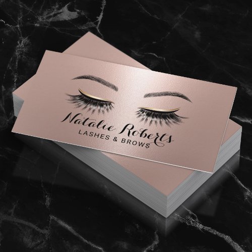 Chic Lashes Makeup Artist Rose Gold Eyelash Salon Business Card