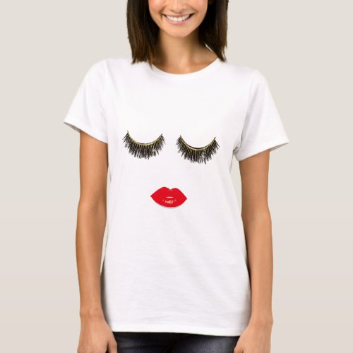 Chic Lashes  Red Lips Print Beauty Girl T_Shirt