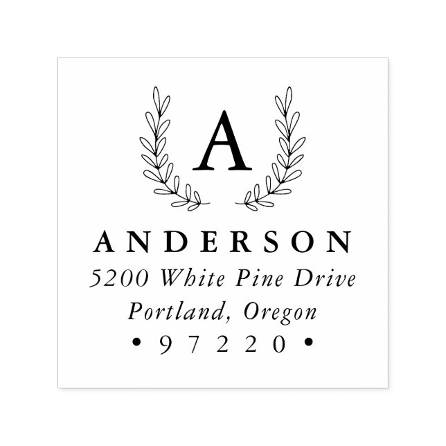 Chic Laurel Monogram Return Address Self-inking Stamp (Design)